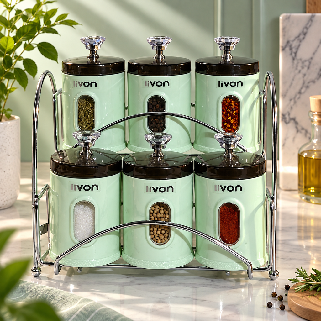 Luxury 6-Piece Spice Jar Set with Metal Stand | 99 Store
