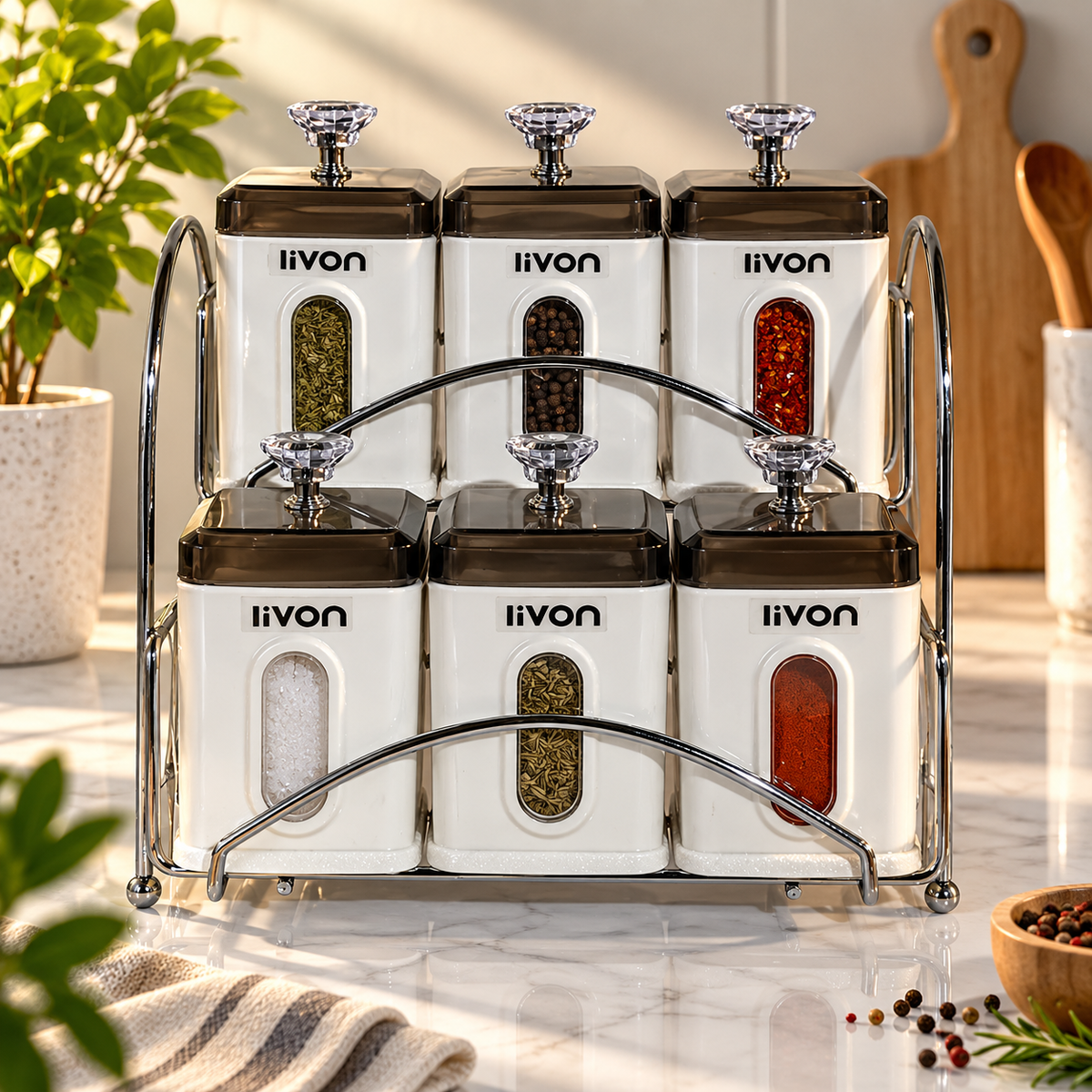 Luxury 6-Piece Spice Jar Set with Metal Stand | 99 Store