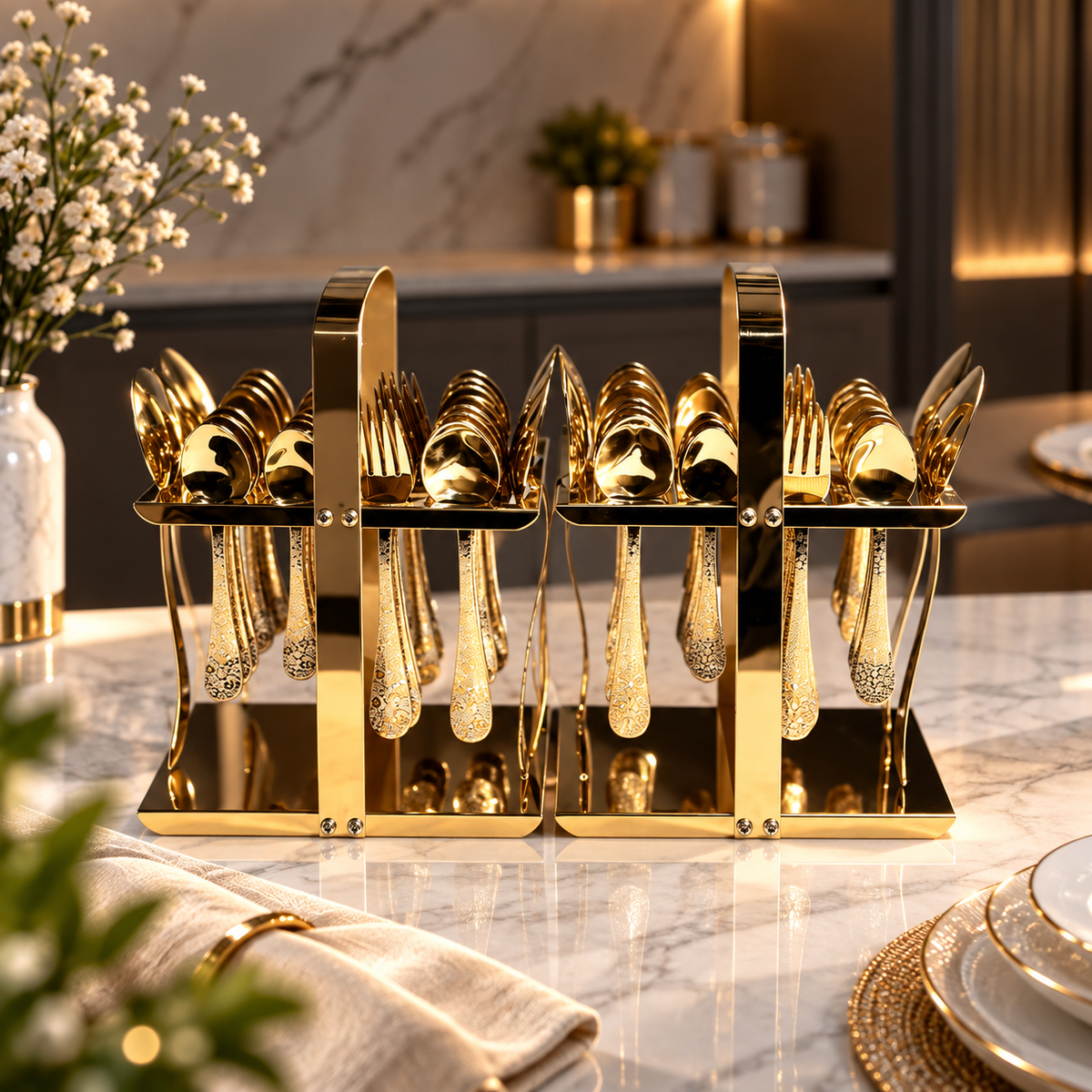 Luxury Gold Cutlery Set with Stand | 99 Store