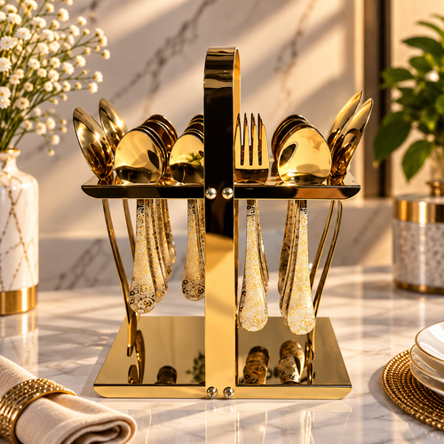 Luxury Gold Cutlery Set with Stand | 99 Store
