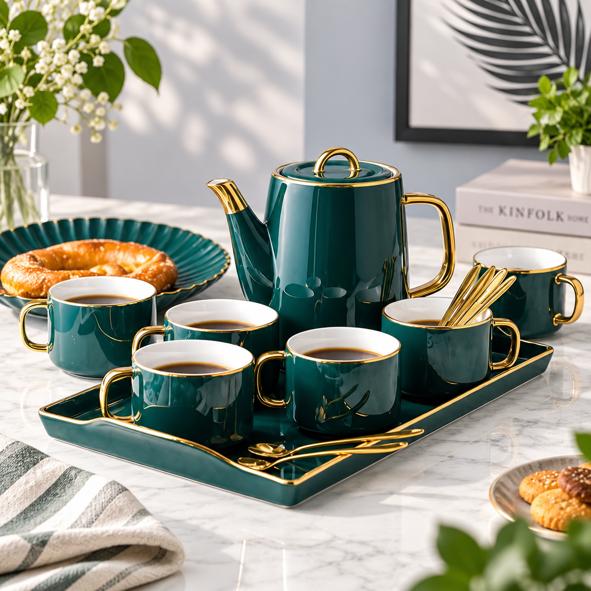 Luxury Ceramic Tea Set with Gold Finish – Tea Cup & Teapot Set