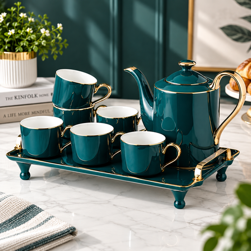 Luxury Ceramic Tea Set with Gold Finish – Tea Cup & Teapot Set