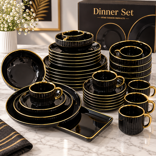 Luxury Ceramic Dinner Set with Gold Rim – Premium Tableware Set