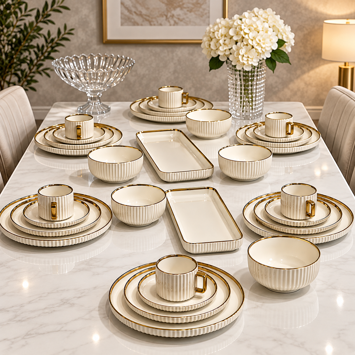 Luxury Ceramic Dinner Set with Gold Rim – Premium Tableware Set
