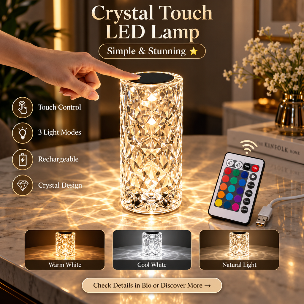 Crystal Touch LED Lamp – Rechargeable Multi Color Table Lamp